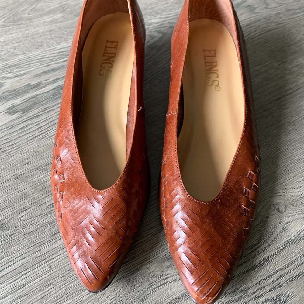 Flings Paula Woven Low Heel Brown Women's 7.5